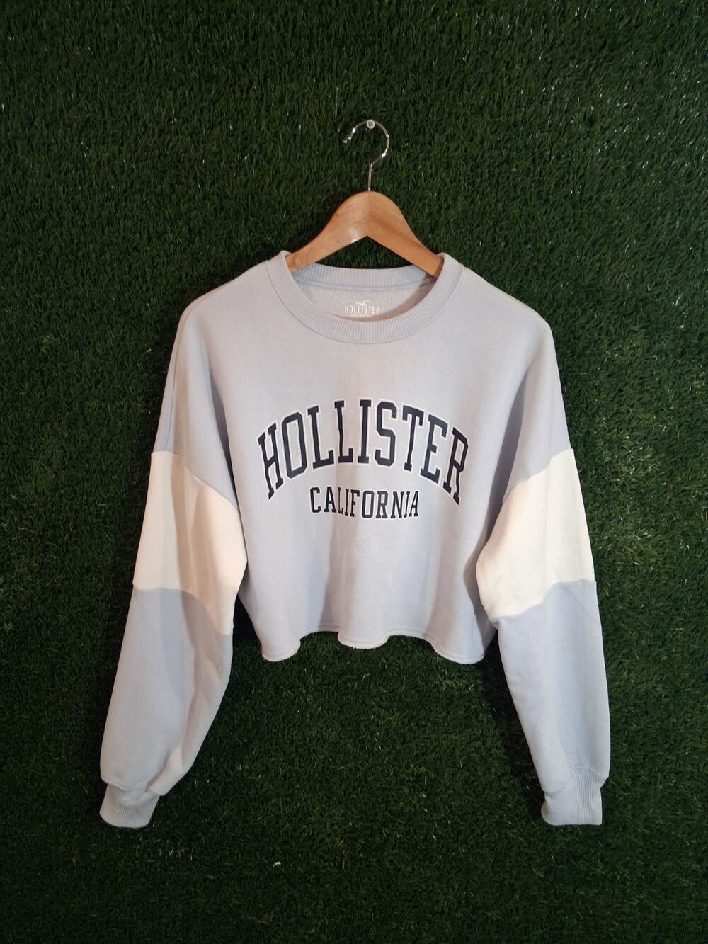 Hollister California Cropped Crewneck Sweatshirt Women’s XS Blue White...